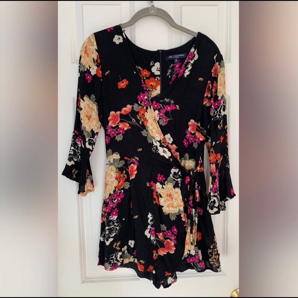 One Clothing Black Flowerprint Longsleeve Romper